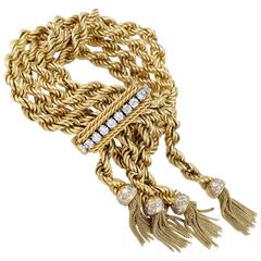 1950s Van Cleef & Arpels Cordes Ludo Diamond Gold Platinum Rope Bracelet
