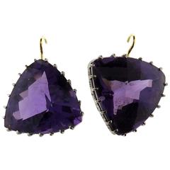 Renee Lewis Mismatched Amethyst Gold Triangle Earrings