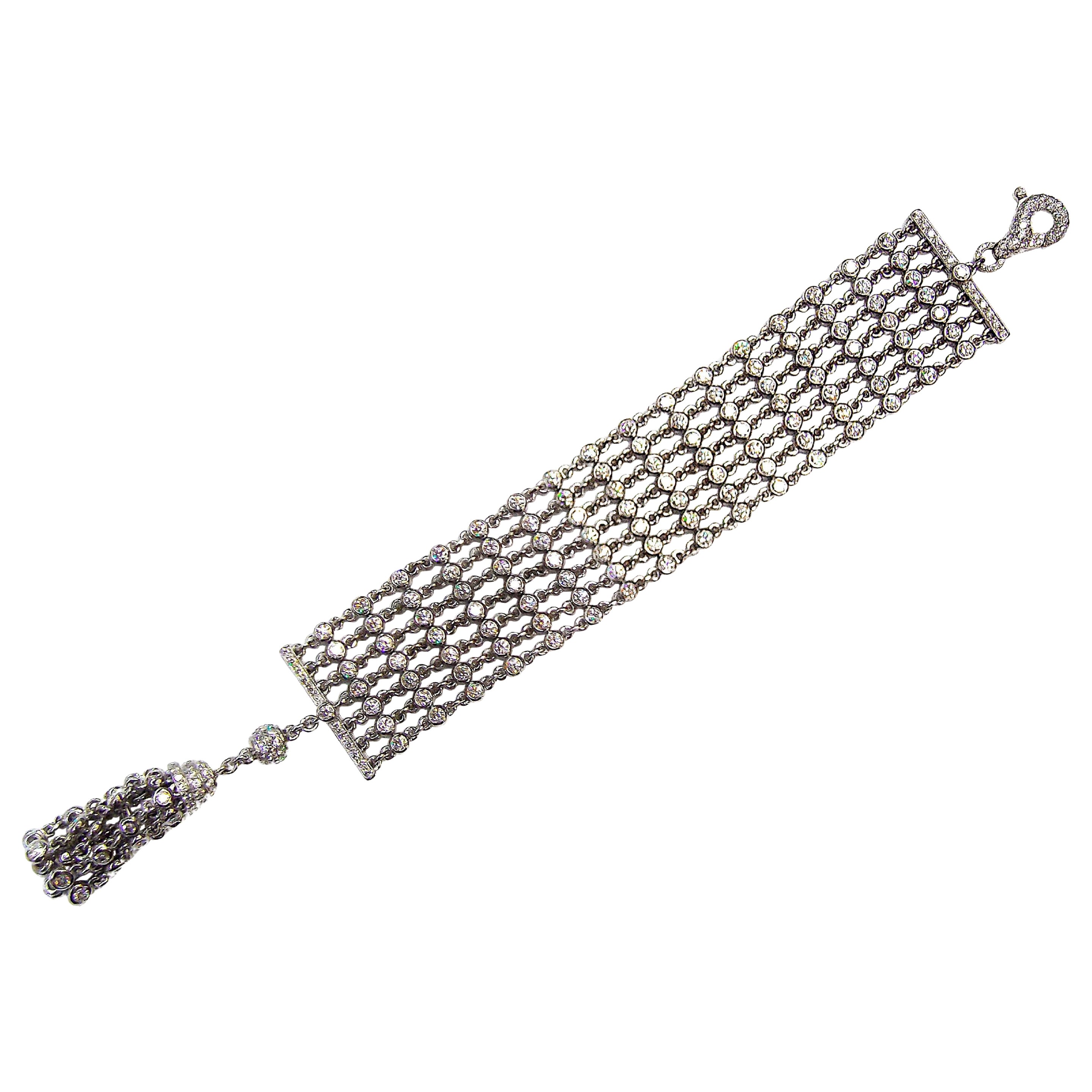 Graff Multistrand Platinum Diamond Chain Tassel Adjustable Bracelet