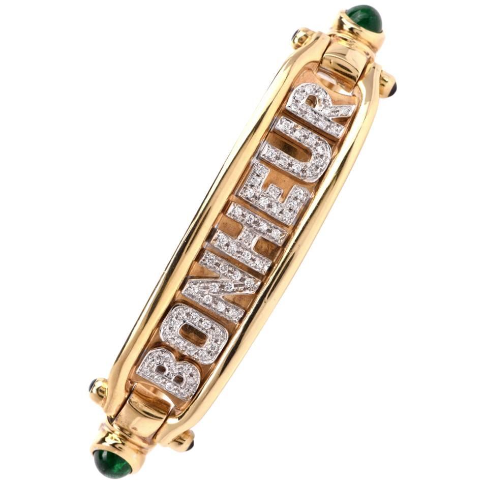 Diamond Gold "BONHEUR" Bangle Bracelet