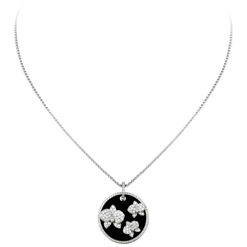Cartier Orchid Diamond Onyx Gold Necklace