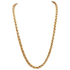 Vintage Wheat Braided Gold Long Link Chain Necklace