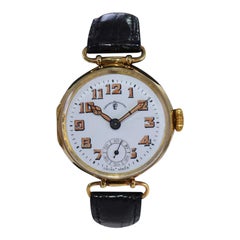 Chronometre Wahl 18Kt. Uhr aus massivem Gold im Campaign-Stil, ca. 1920er Jahre