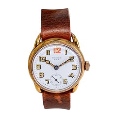 Crown Yellow Gold Filled Campaign Style from 1920's with Original Enamel Dial