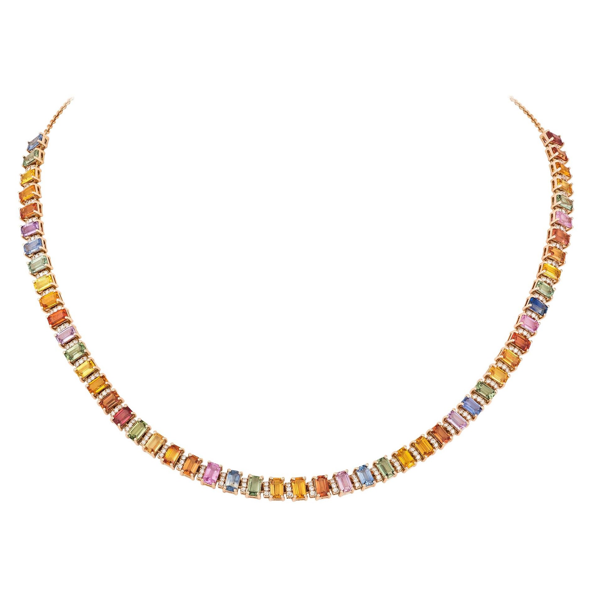 Precious Diamond Multi Sapphire 18 Karat Rose Gold Necklace for Her