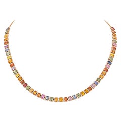 Precious Diamond Multi Sapphire 18 Karat Rose Gold Necklace for Her