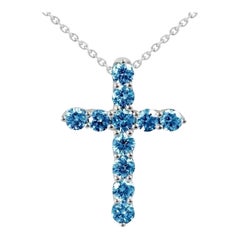 Rare Unique Blue Diamond White 14k Gold Necklace for Her