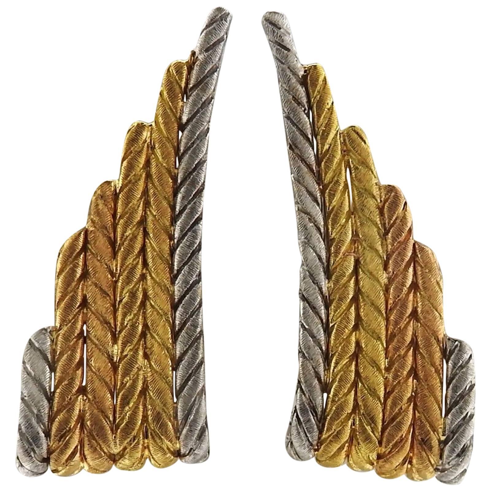 Buccellati Tricolor Gold Wing Motif Earrings