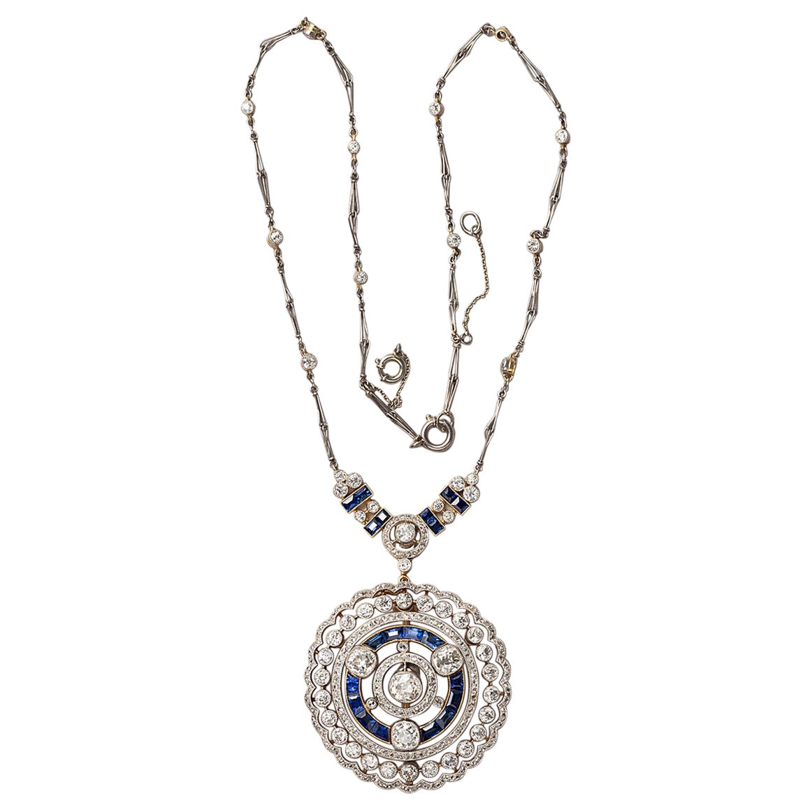 A Diamond and Sapphire necklace or Pendant or Brooch