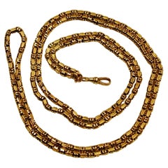 Antike viktorianische 9 Karat Gold Guard Kette, 48 Zoll lang, datiert um 1880