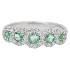 Emeralds, Diamonds, 18 Karat White Gold Ring.