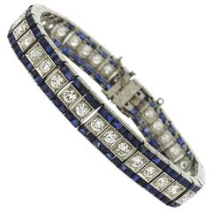 1920s Art Deco Sapphire Diamond Platinum Bracelet