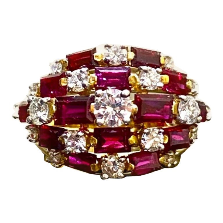 18K Gold Vintage 1960's Oscar Heyman Burmese Ruby Diamond Cocktail Ring  For Sale