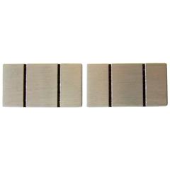 Exotic Wood Brushed Sterling Silver American Modernist Cufflinks