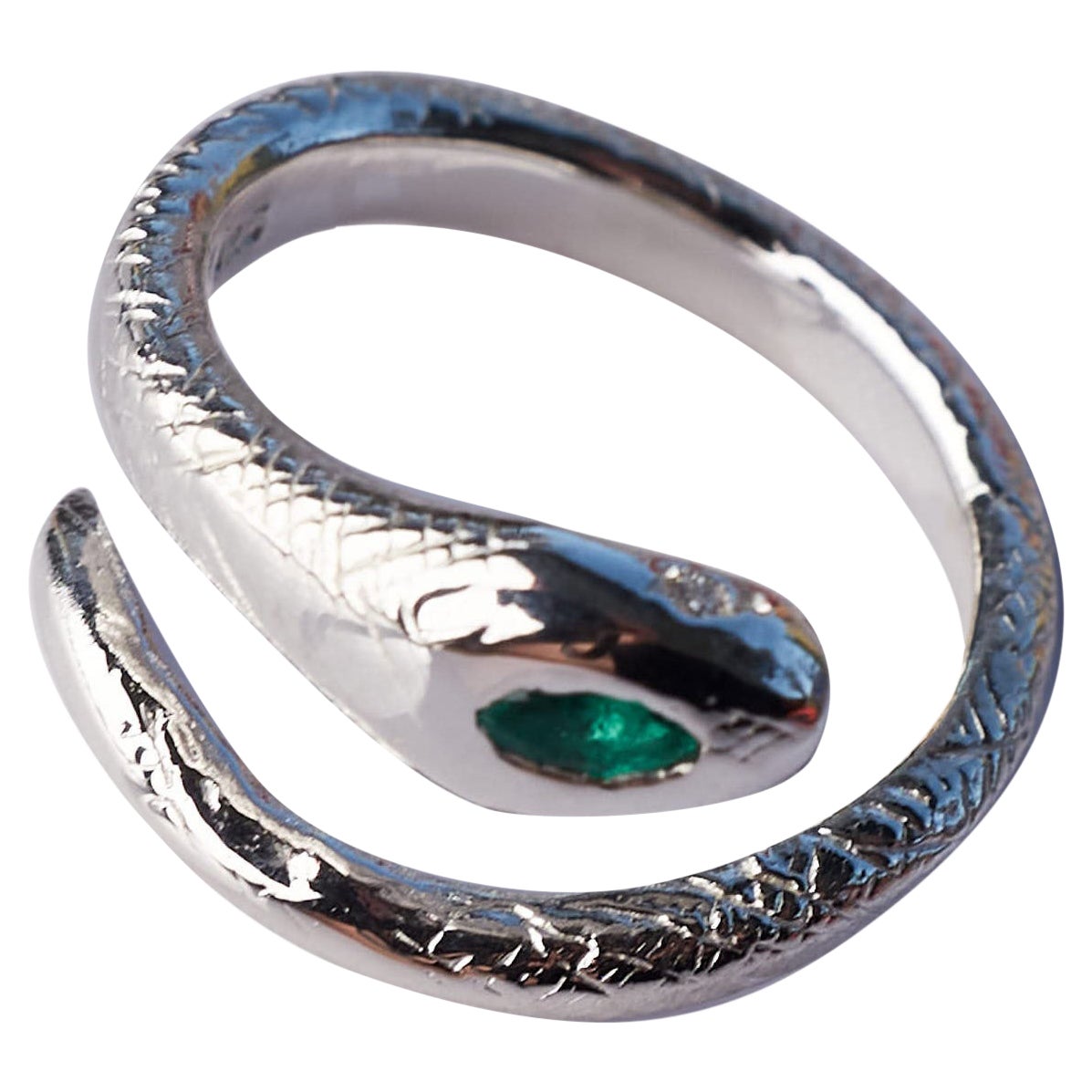 Anillo Serpiente Diamante Blanco Esmeralda Plata Estilo Cóctel Esterlina J DAUPHIN