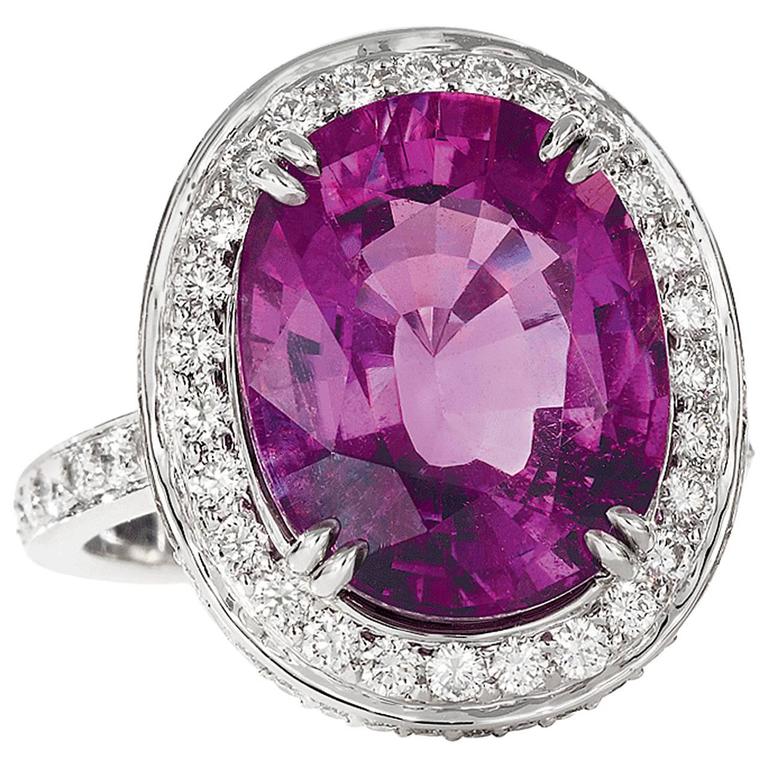 Rare Purple Tourmaline Diamond Platinum Ring For Sale