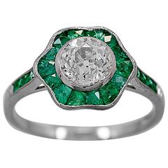 1.00 Carat Diamond Emerald Platinum Engagement Ring
