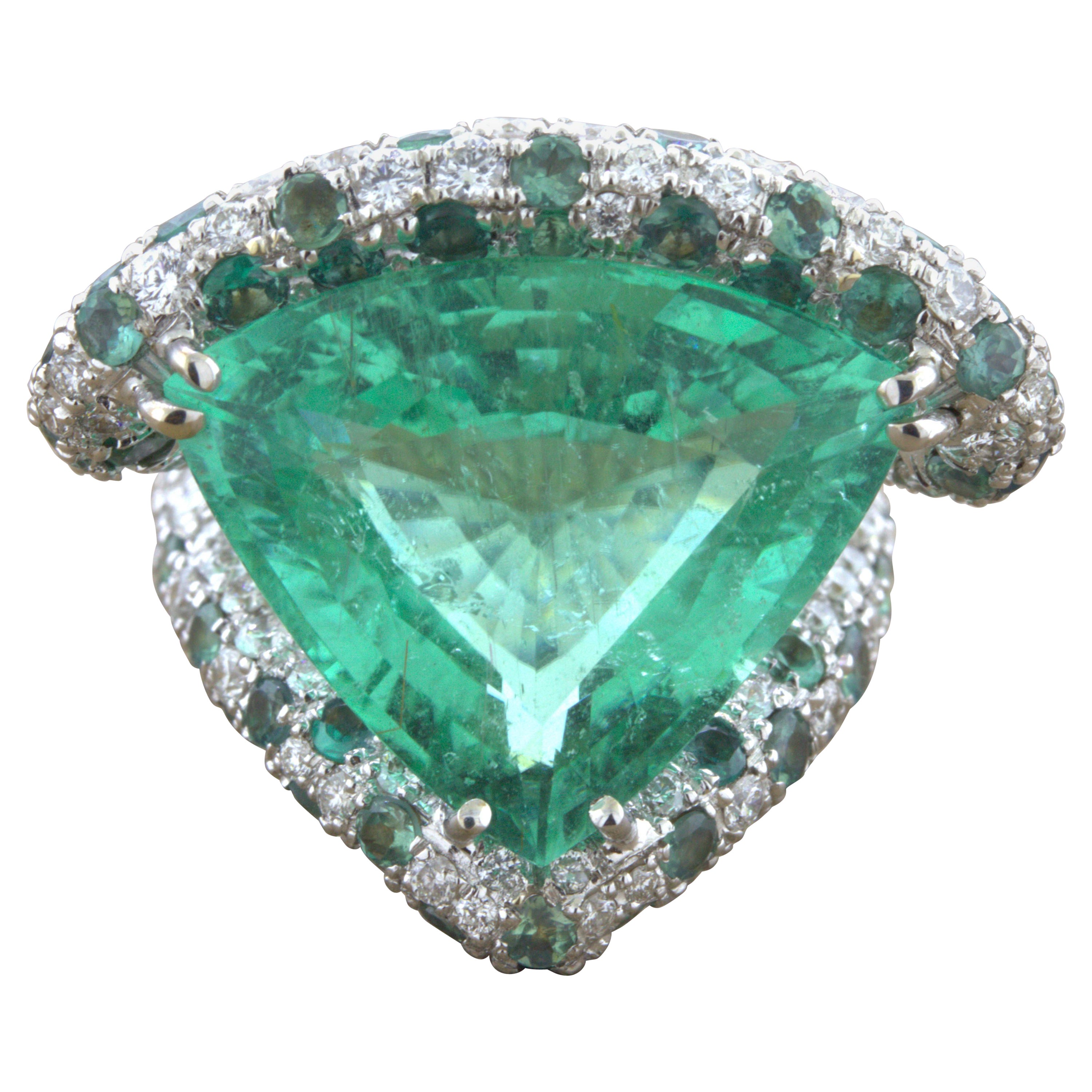 28.41 Carat Paraiba Tourmaline Diamond Alexandrite 18K White Gold Cocktail Ring For Sale