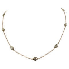 14 Karat Two-Tone Gold 1.23ct Natural Baguette Diamonds by the Yard Necklace 28"