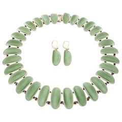 David Andersen Scandinavian Modern Silver Guilloche Enamel Necklace Earrings