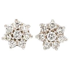 1960s Stunning Diamond Gold Cluster Earrings 5