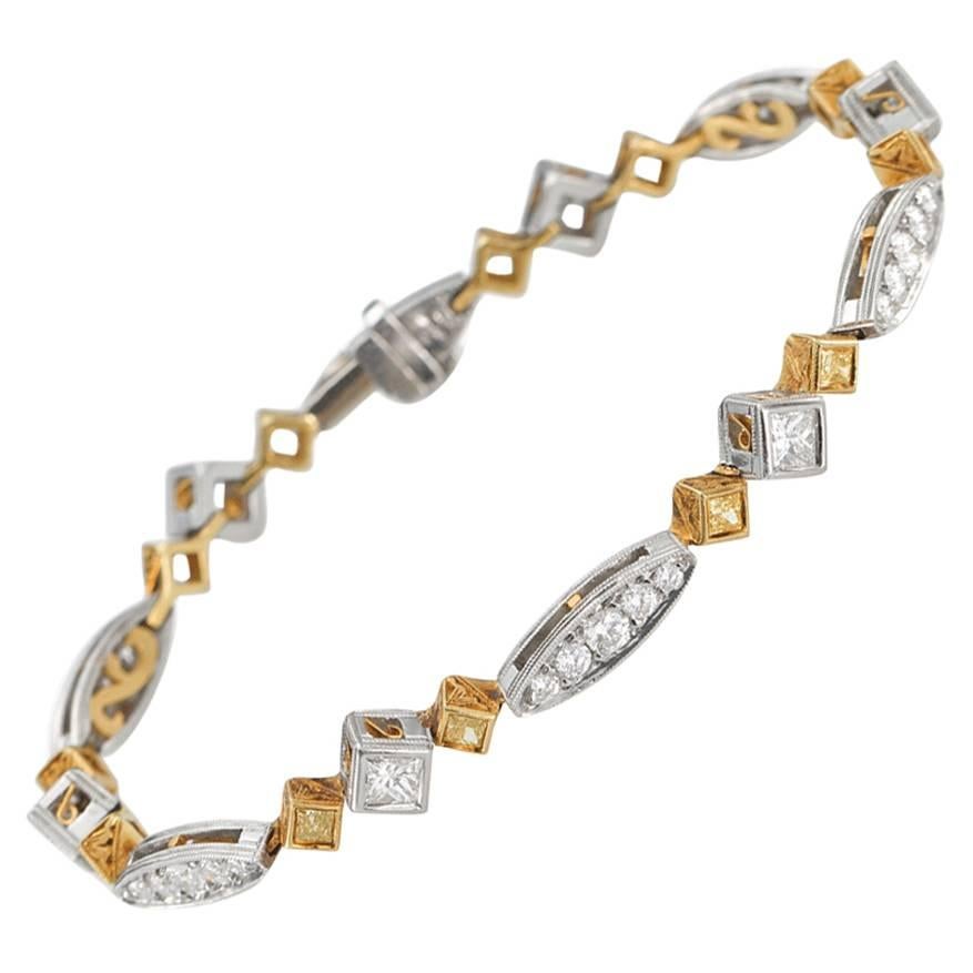Fancy Yellow Diamond Gold Platinum Bracelet