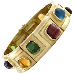 Bruno Guidi Modernist Multicolor Tourmaline Quartz Gold Bracelet 