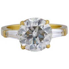 GIA 3.08 Carat Round Brilliant Cut Diamond 18k Yellow Gold Ring