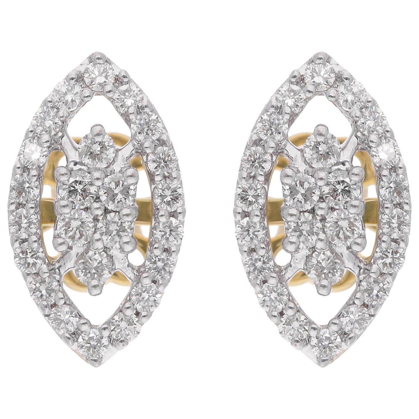 Natural 0.80 Carat Diamond Marquise Design Stud Earrings 18 Karat Yellow Gold