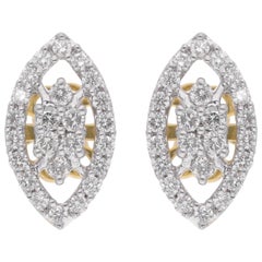 Natural 0.80 Carat Diamond Marquise Design Stud Earrings 18 Karat Yellow Gold