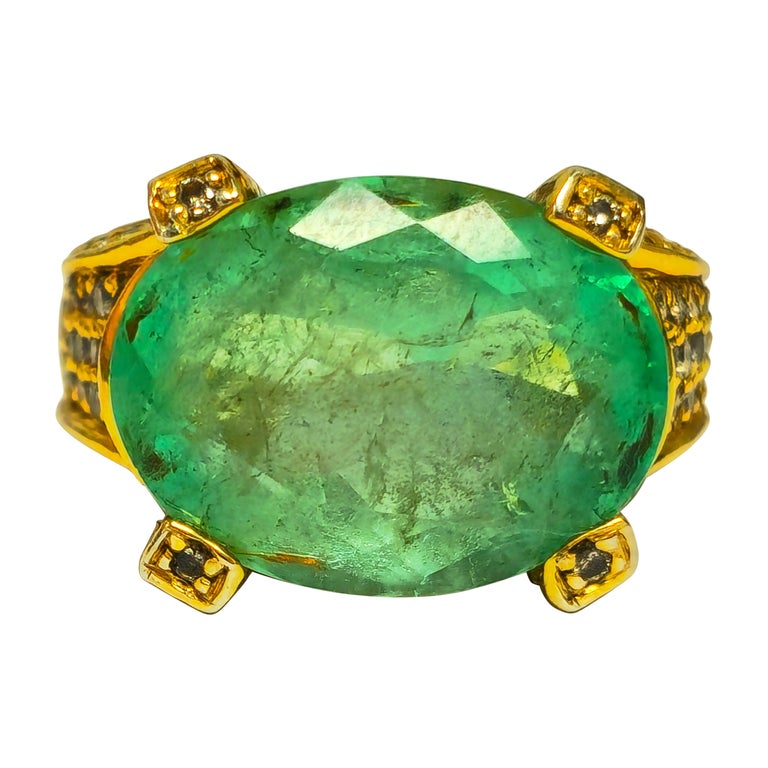 Vintage 11.50ct Colombian Emerald Diamond Ring in 14K For Sale at 1stDibs
