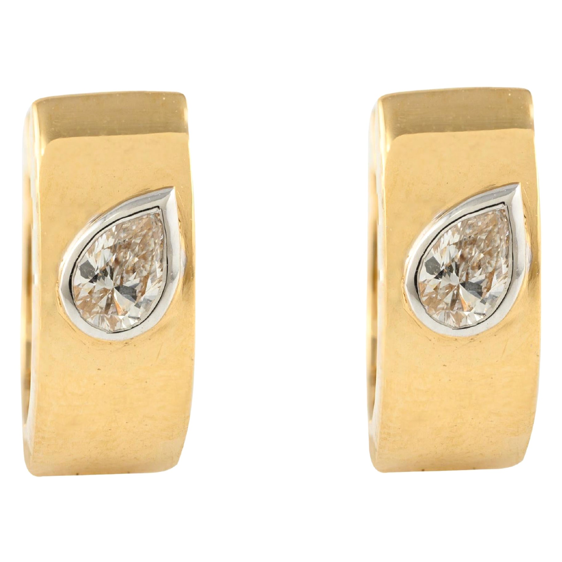 Pear Cut Diamond Huggie Earrings Crafted in 18k Solid Yellow Gold For Sale
