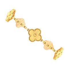 Van Cleef & Arpels Vintage Alhambra 5 Motifs Bracelet Guilloche 18K Yellow Gold