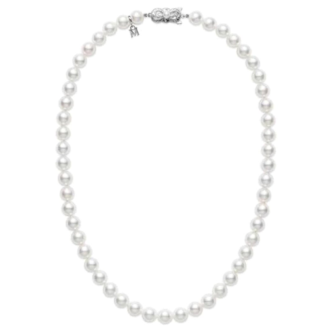 Mikimoto Akoya Pearls 18K White Gold 8.5mm X 8mm A Strand Necklace U85116W For Sale