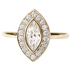 Marquise Moissanite, Diamond Halo Bezel Set Unique, Elegant Engagement Ring, Ola