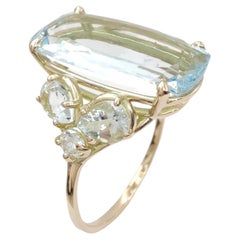 14K Gold Aquamarine & Diamond Cocktail Ring - Elegant Gift for Her Cerified ring