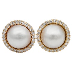Domaine 13 mm. Boucles d'oreilles en perles Brilliante 1.50 Ct G VVS diamant taille brillant
