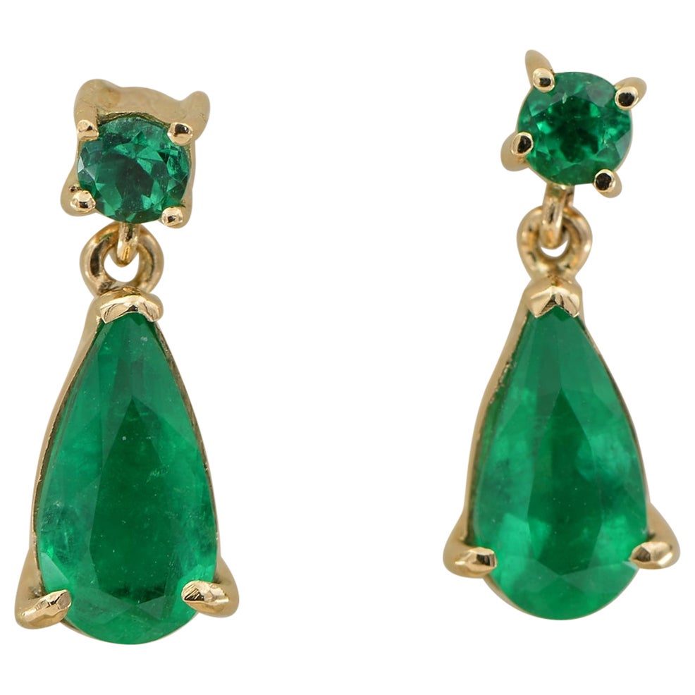 Estate 2.60 Ct Natural Emerald Solitaire Swing Drop Earrings