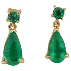 Estate 2.60 Ct Natural Emerald Solitaire Swing Drop Earrings