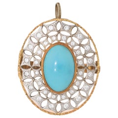 18 Karat White and Yellow Gold Pendant and Hair Holder with Cabochon Turquoise