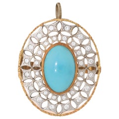 18 Karat White and Yellow Gold Pendant and Hair Holder with Cabochon Turquoise