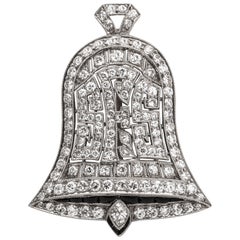 Antique Edwardian Diamond and Onyx Bell Brooch with Pendant Fitting c. 1914