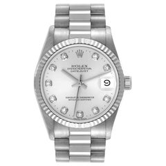Used Rolex President Datejust Midsize White Gold Diamond Ladies Watch 68279