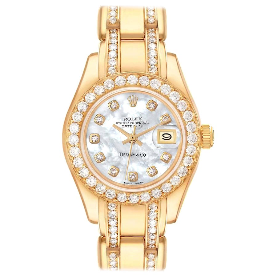 Rolex Pearlmaster Yellow Gold Tiffany Mother Of Pearl Diamond Ladies Watch 