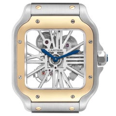 Cartier Montre Santos Skeleton Horloge en acier et or jaune avec carte de visite WHSA0019