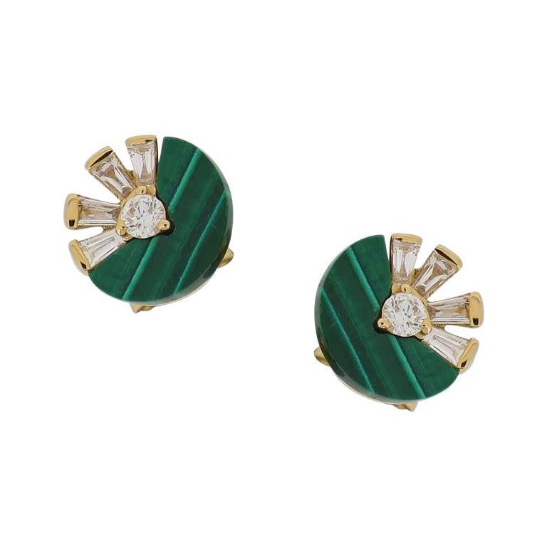 Eternelle Earrings Diamond Malachite Yellow Gold Studs for Her For Sale