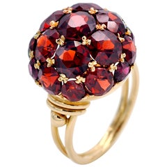 Antique 1950s Garnet and Gold Ball Shaped Cluster Dome Ring