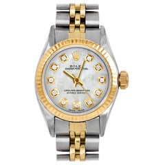 Rolex Ladies TT Oyster Perpetual MOP Diamond Dial Fluted Bezel Jubilee Watch