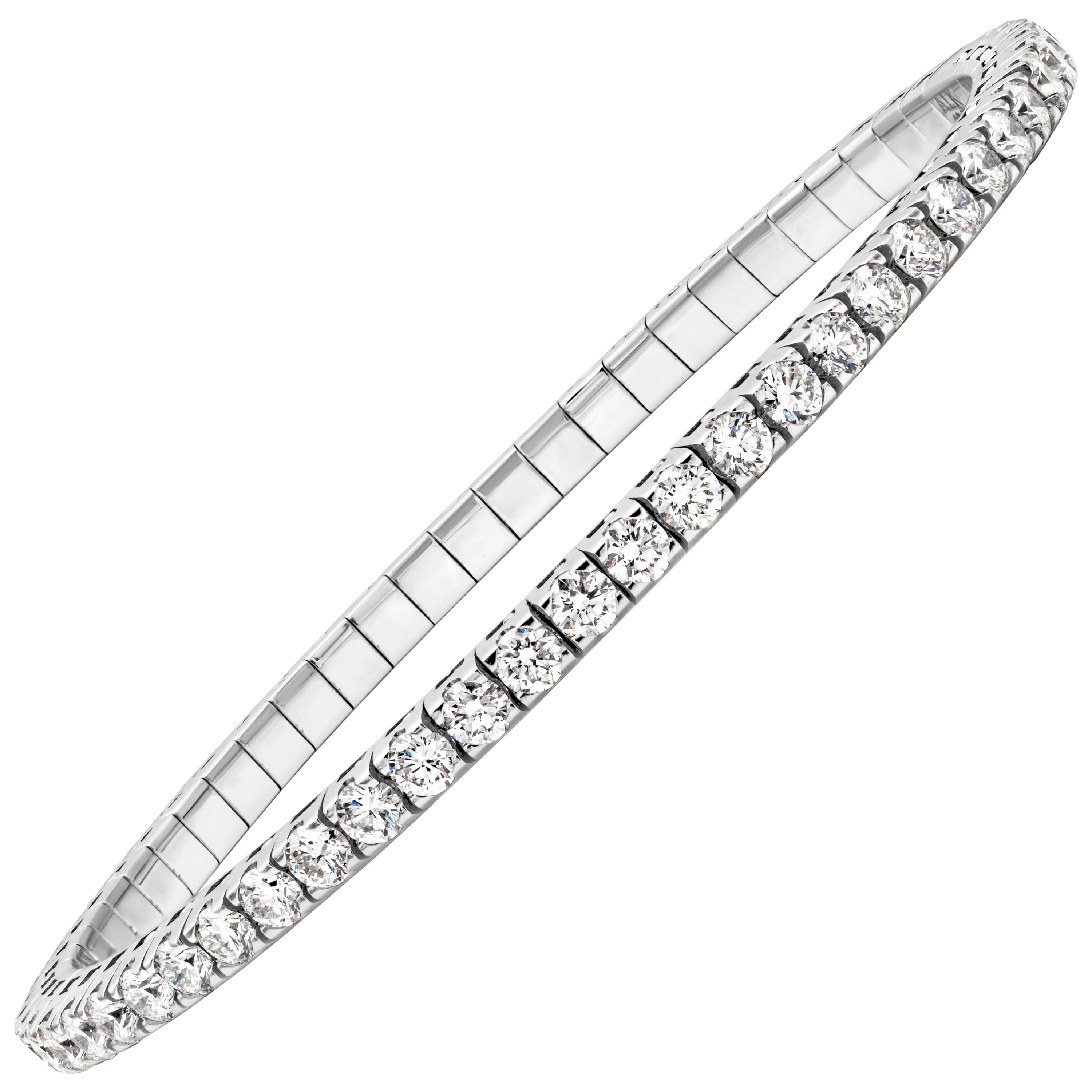 Roman Malakov 4.80 Carats Total Round Cut Diamond Stretchable Tennis Bracelet For Sale