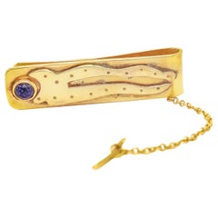 Signierter modernistischer Sam Kramer 14k Gelbgold & Lapislazuli Cabochon Krawattenanhänger Bar/Money Clip